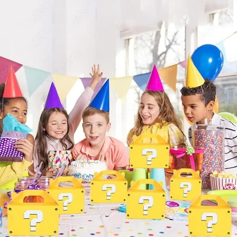 10-80PCS Yellow Question Mark Candy Box with Handle Wedding Favor Gift Box Fold Bread Packaging Bag Birthday Party Decoration