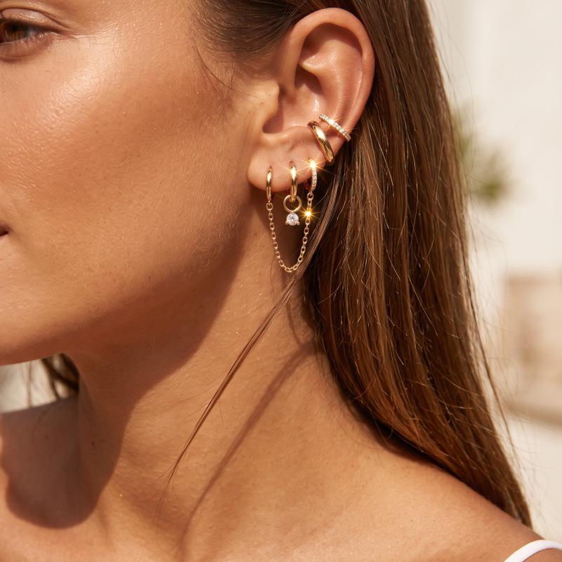 New chain earrings set, high-end sense personalized fashion commuter versatile earrings