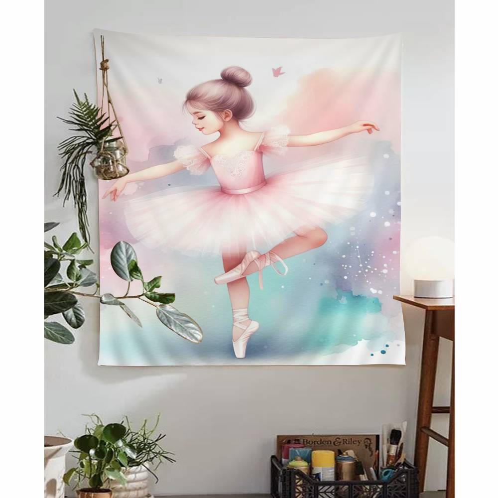 Pink Ballerina Girl Butterfly Anime Tapestry Hanging Tarot Hippie Wall Rugs Dorm Home Decor