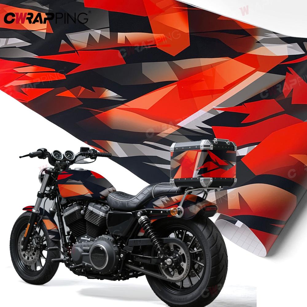 Red Geometric Camouflage Vinyl Film Custom Size for Bike Console Laptop Skin Scooter Motorcycle Decor Outdoor Decoration Films