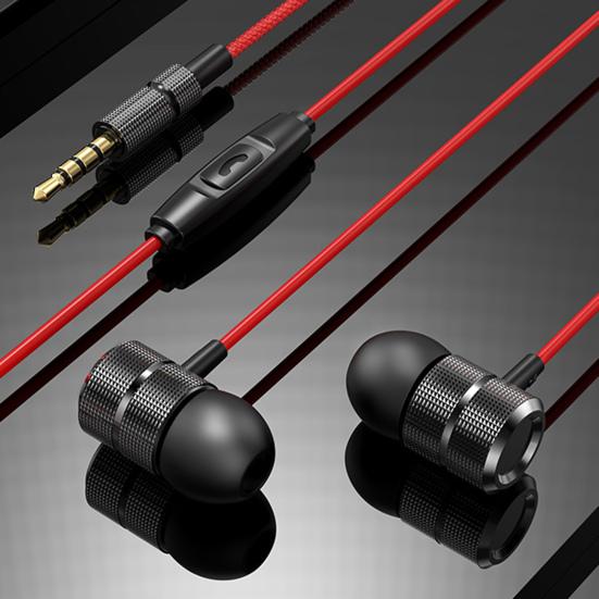 Earphones Skin-friendly Noise Reduction Metal Body In-ear Wired Nylon Braided Earbuds for Sports