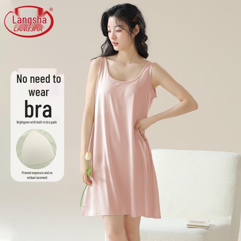 Langsha Women s Ice Silk Strappy Nightdress M