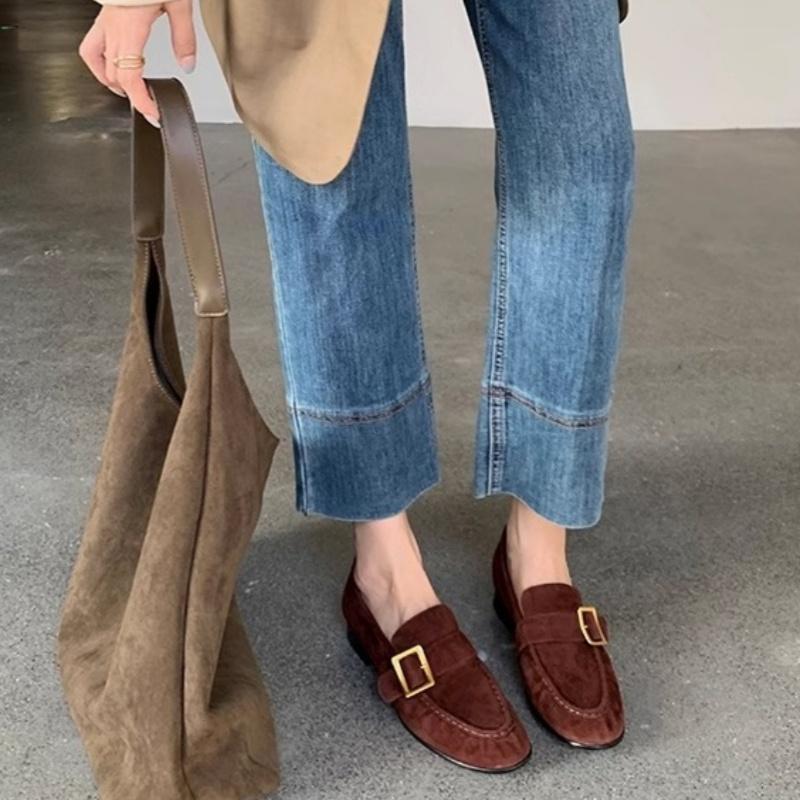 Fashion High Quality Women's Loafers 2025 Mary Janes Fashion Shallow Mouth Slip On Mid Heels Shoes Concise Buckle Strap Office Pumps