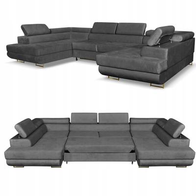 Sofá-cama de canto em U, extensível. Móveis de dormir Bosso Family em veludo cinza