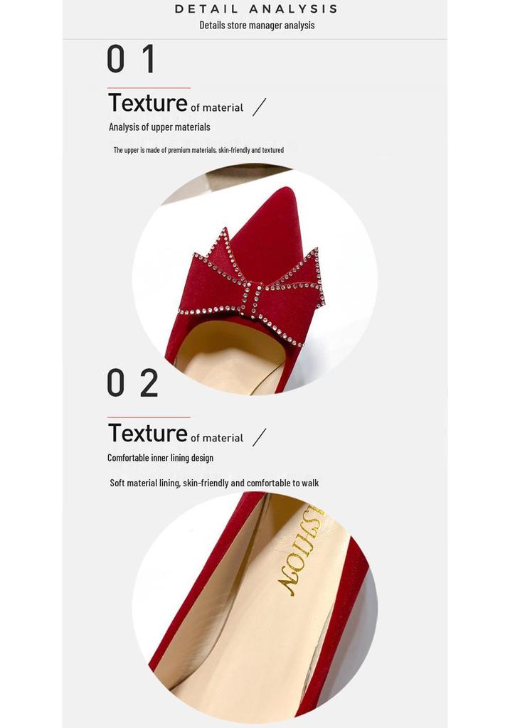Velvet Pointed-Toe Chunky Heel Bridal Shoes - 2026 New Style, Comfortable High Heels for Women