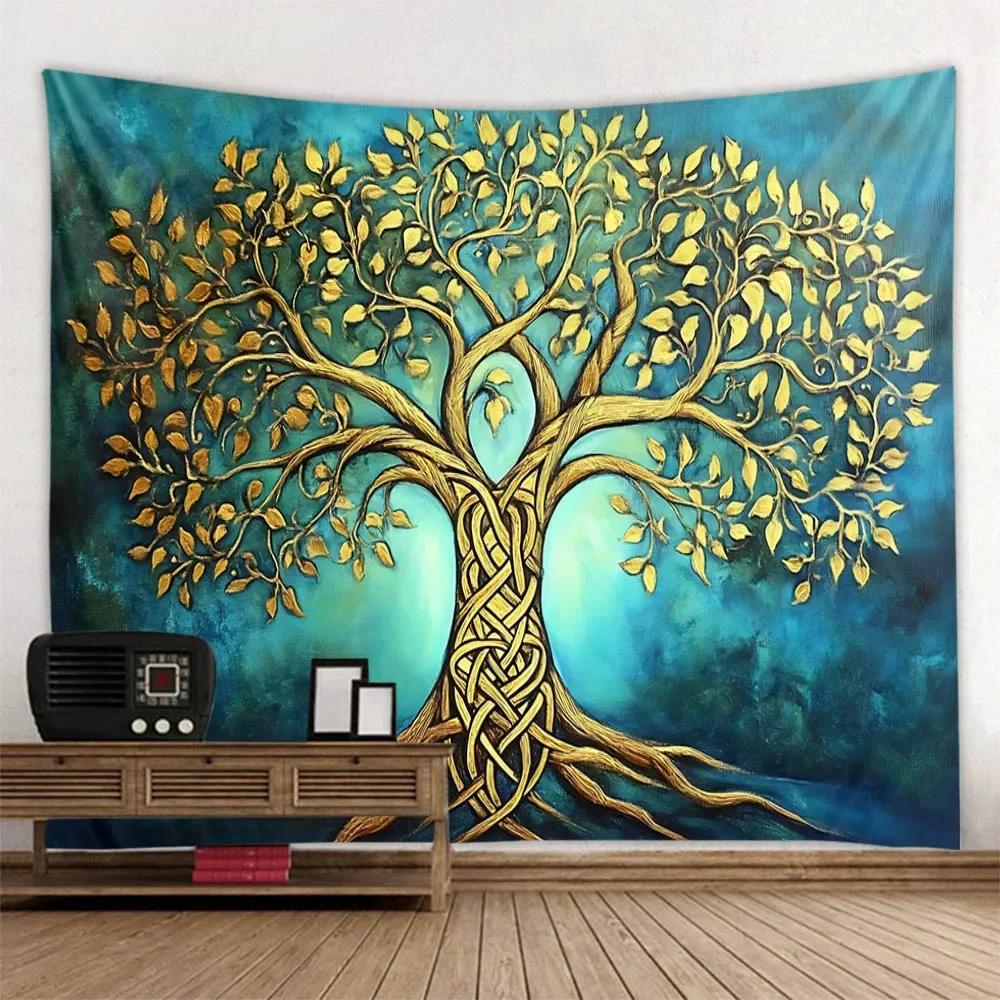 Psychedelic Tree of Life Art Tapestry Mandala Wall Hanging Cloth Bohemian Hippie Home Aesthetics Art Decorative Blanket