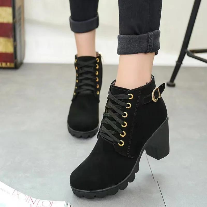 Autumn High-top Women's High Heels Fashion Comfortable Thick-heeled Women Boots Simple Womens Party Casual Shoes  Trends