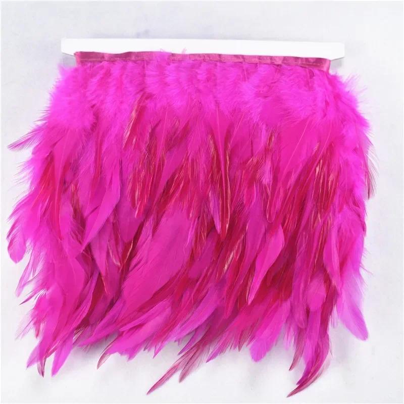 FeatherColored Pheasant Feathers On Tape Trim Fringe White Black Rooster Chicken Feather Skirt Trims Clothes Ribbon Sewing Handicrafts