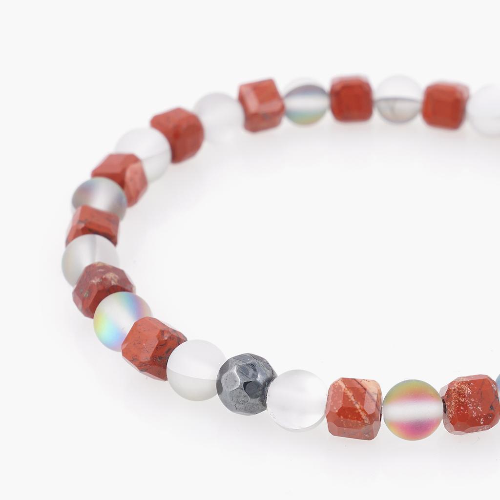 Jbans Classic Moonlight Stone Point Cube Red Stone Mix Gemstone Bracelet (C2501Ac1217_Rd)