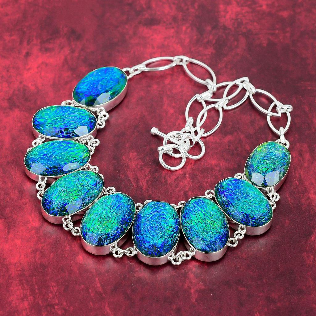 Green Triplet Opal 925 Solid Sterling Silver Necklace, Handmade Gemstone Necklace Jewelry, Gifts For Wife Brand New Necklace