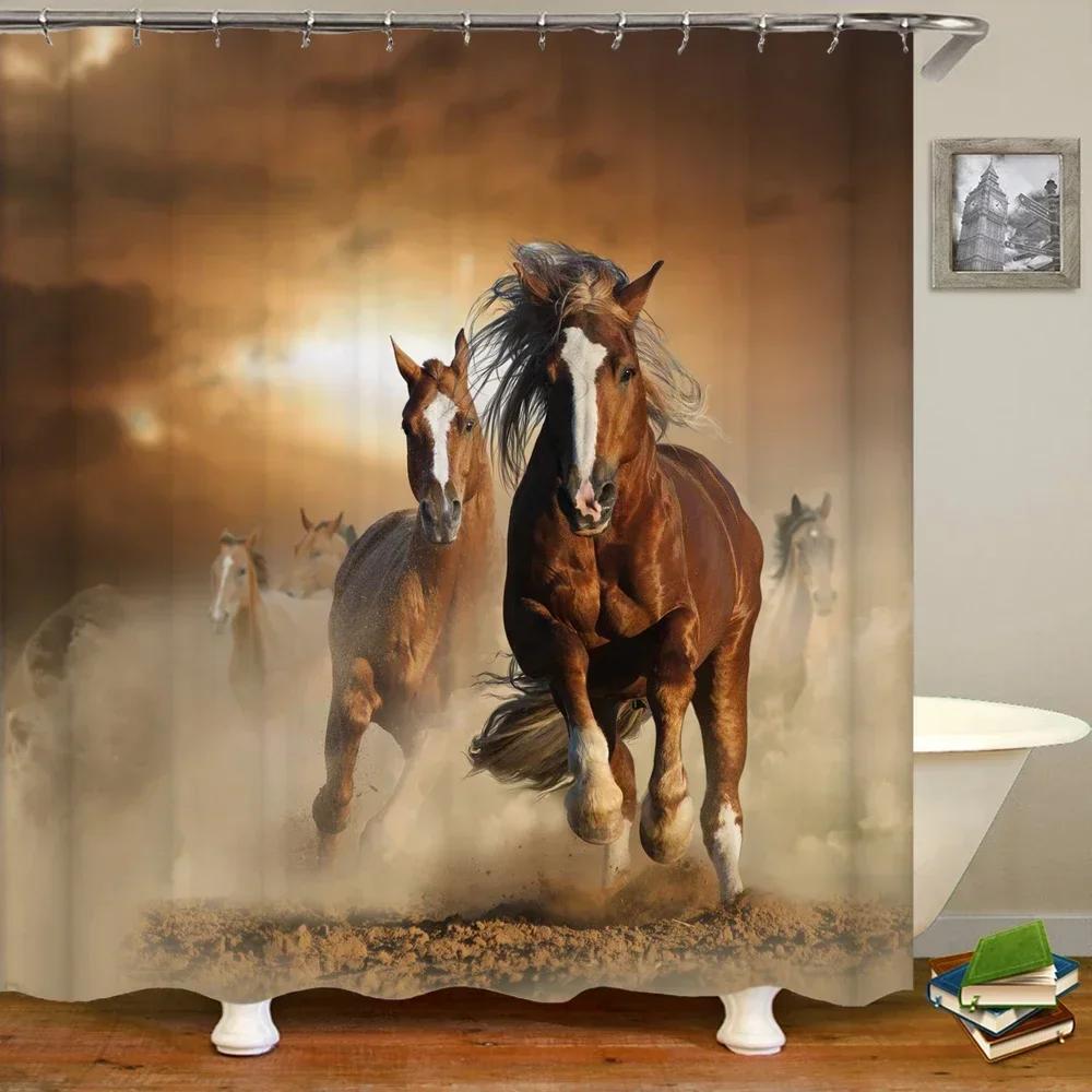 Horse Elephant Shower Curtain 3d Printing Waterproof Polyester Animals Bathroom Curtains Decoration with Hook Curtain