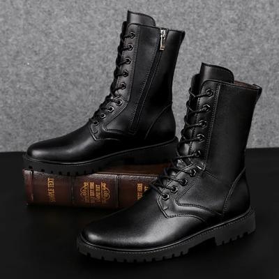 Fashion Street Trend Men's High Top Mid Top Boots Cotton Winter British Style Men's Leather Casual Shoes Thick Soled Business Boots