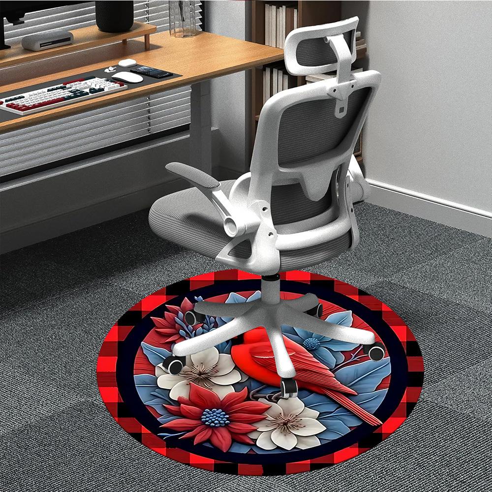 1pc Red Cardinal Bird Carpet for Office Non-Slip, Round Carpet, Soft & Comfortable, Carpet for Office, Lightweight Round Floor Mat