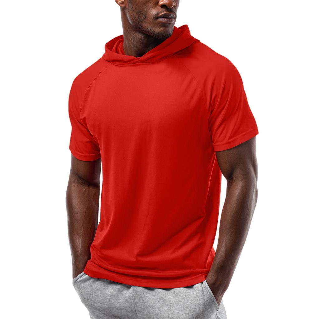 Men's Straight Shoulder Short-sleeved Hoodie T-shirt Sweatshirt