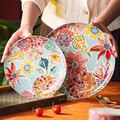 Creative Flowers Ceramic Plates High End Restaurant Steak Plate Household Delicious Ramen Bowls Exquisite Round Tableware