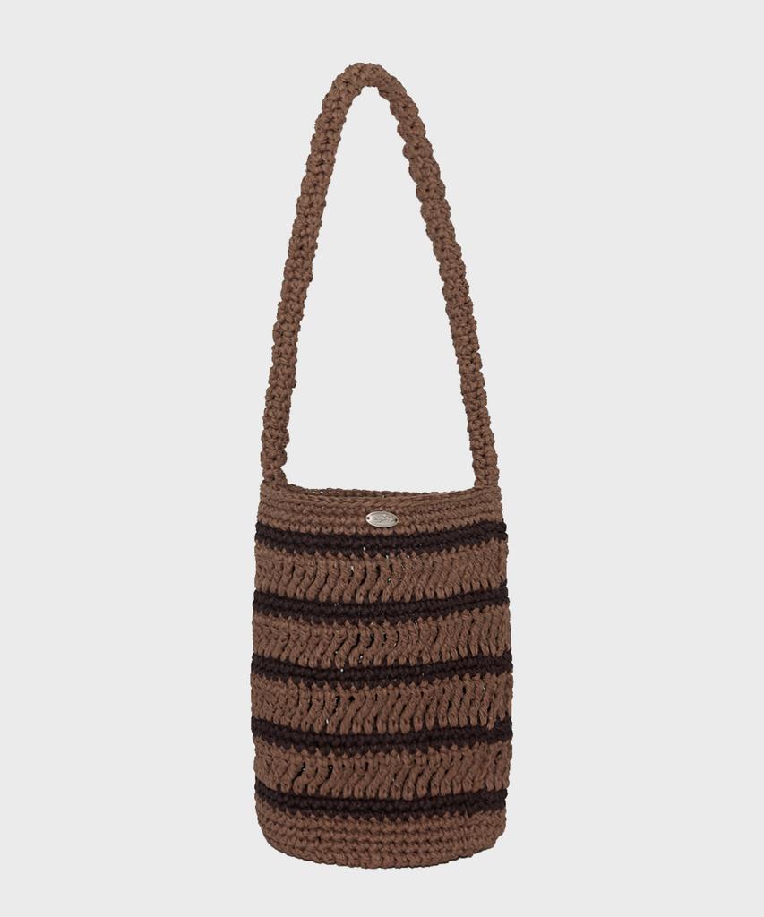 Slowslowly Moroccan Handmade Crochet Stripe Bucket Bag _ Brown