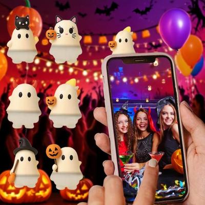 Ghostees Mystery Phone Buddy Halloweenowe Akcesoria do Telefonu Duch Naklejane Urocza Dekoracja Samochodowa Dekoracje Lusterka Wstecznego i Deski Rozdzielcze