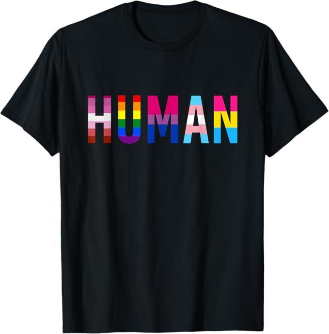 HUMAN LGBT Flag Gay Pride Month Transgender Rainbow Lesbian T-Shirt