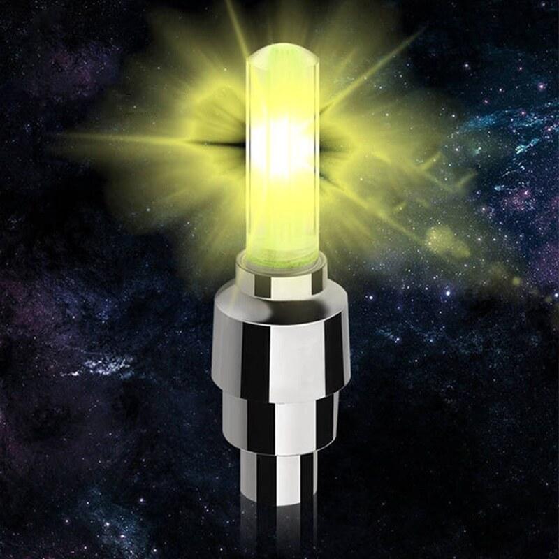 2/4Pcs Car Motorcycle Bicycle Tire Valve Caps Light LED Neon Flash Lamp Waterproof Tyre Universal Wheel Lights Car Accessories Valve Stems 1