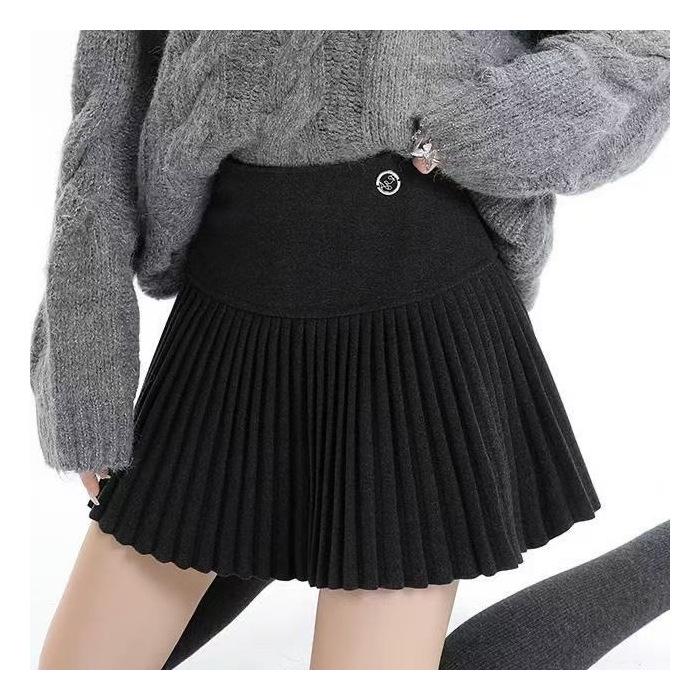 Elastischer Bund Wollplissee A-Linien Minirock - Preppy Stil für Herbst/Winter