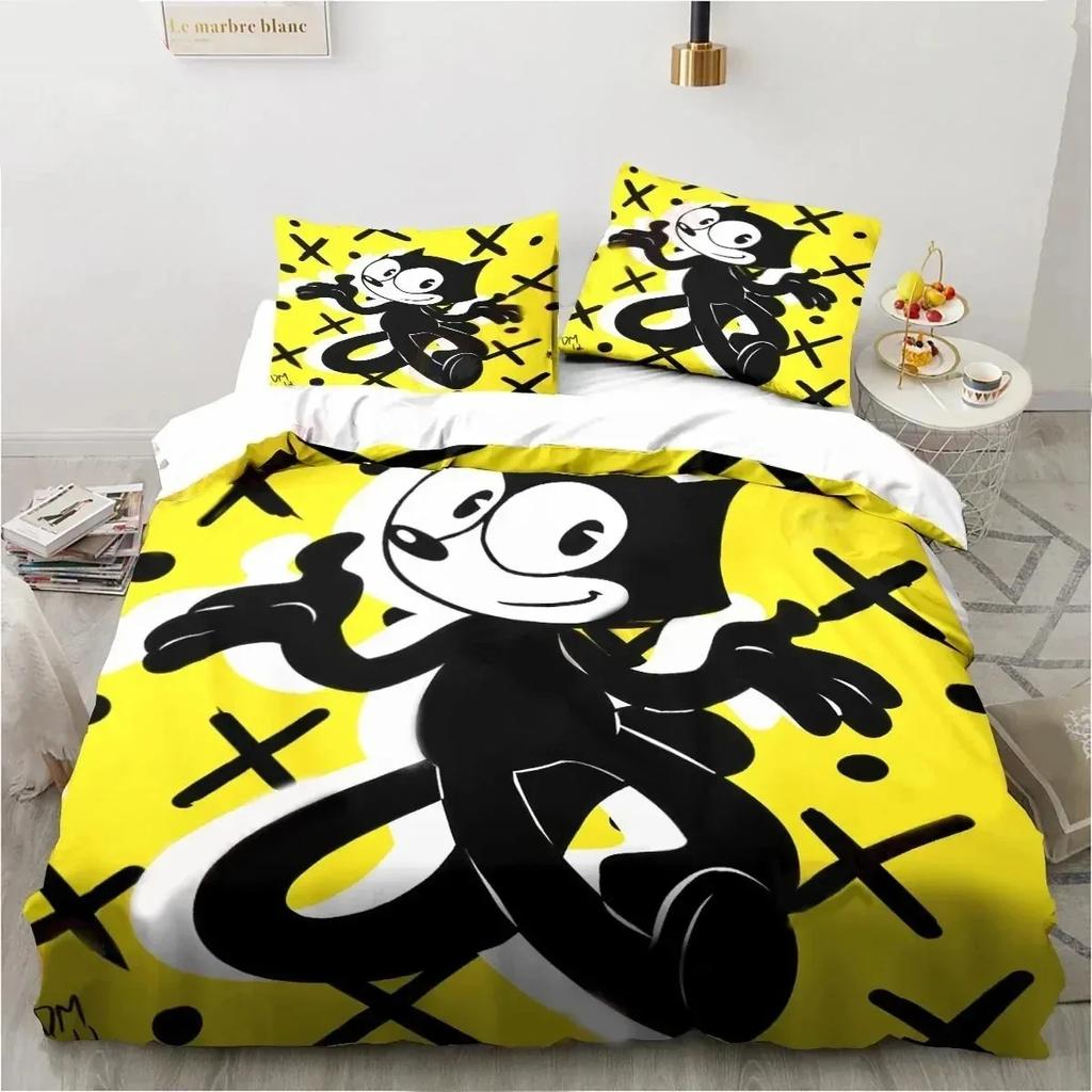 Cartone Animato Carino F-Felix Gatto Set Biancheria da Letto Copripiumino Set Letto Coperta Copricuscino Piumone king Queen Size Ragazzi Adulti Set Biancheria da Letto