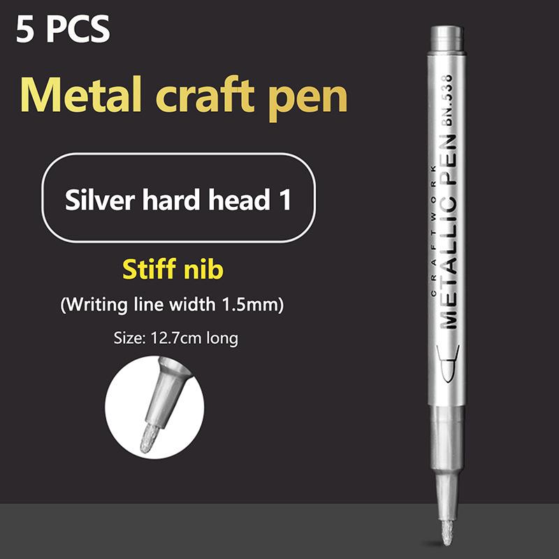 5Pcs Permanent Metallic Marker Pen Waterproof Permanent Paint Marker Pen For Rock Mug Ceramic Glass DIY Painting Supplies