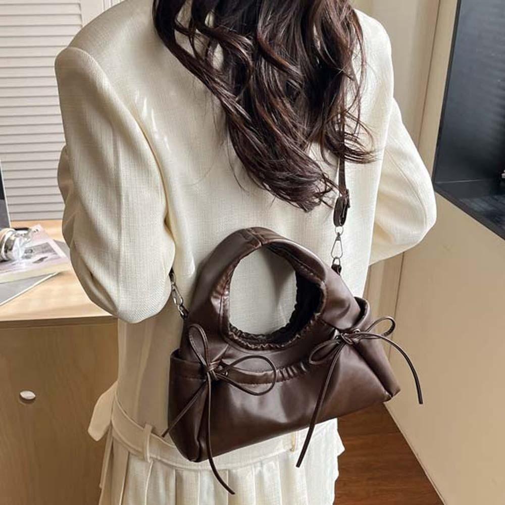 Adjustable Straps Bownot Hobo Bag Polyester Large Capacity Bow Decor Handbag Magnetic Buckle Anti-splash Water