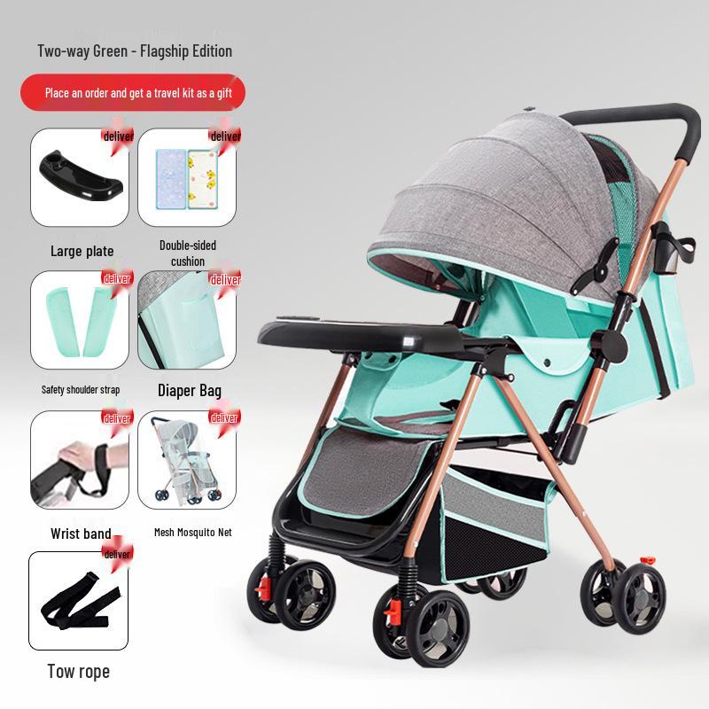 Lightweight Foldable Stroller: Sit or Lie Position, Four-Wheel Design, One-Key Fold for Kids and Babies.