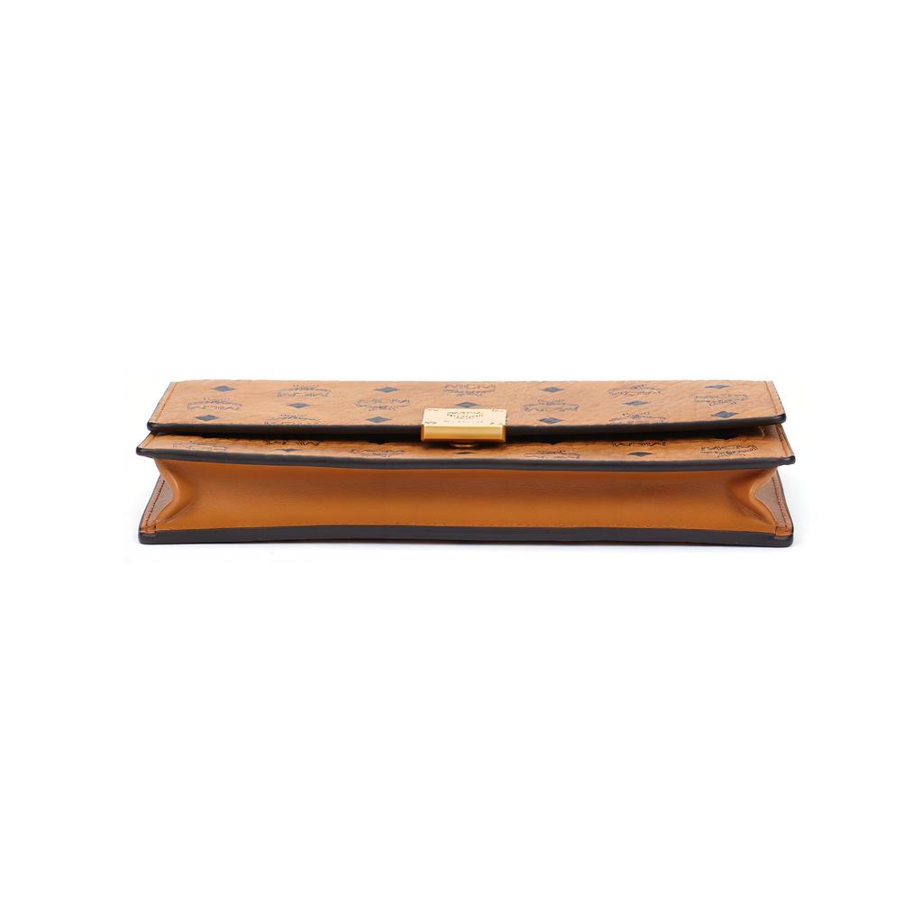 MCM Aren Visetos Klassisches Muster Messing Namensschild Kunstleder Geldbörse Umhängetasche Große Damen Taschen Brandy MYLFATA01CO001