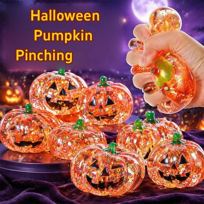 Halloween Glitter Pumpkin Squishy Squeeze Maltose Stress Relief Ball Sparkle Powder Filled Cute Pumpkin Face Halloween Gift