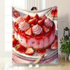 A Strawberry Cake Topped with Whole Berries, Whipped Cream, and Syrup. for All Seasons Blanket Lunch Break Throw Gift