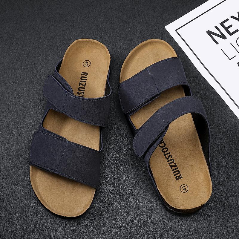 2024 New Summer Men's Cork Slippers Casual Beach Double Buckle Anti Slip Outer Matte Leather Casual Slippers Size 39-45