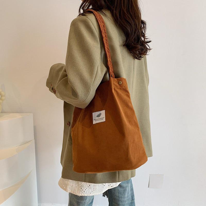 Bolso de hombro para mujer, moderno, versátil, de pana, de gran capacidad, portátil, para compras, bolso de viaje informal para mujer