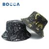 Bocca Vintage Muster Fischerhut Stern Sonne Mond Druck Fischer Unisex Hüte Sternenhimmel Wendbare Panama Kappe Kappen Outdoor Sonnenschutz