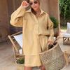 2025 Französische Lässige Damen Baumwollhemdjacke mit Shorts mit elastischer Taille