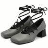 Mature Women Pumps Square Toe High Block Heel Lady Daily Shoes Big Plus Size 48 52