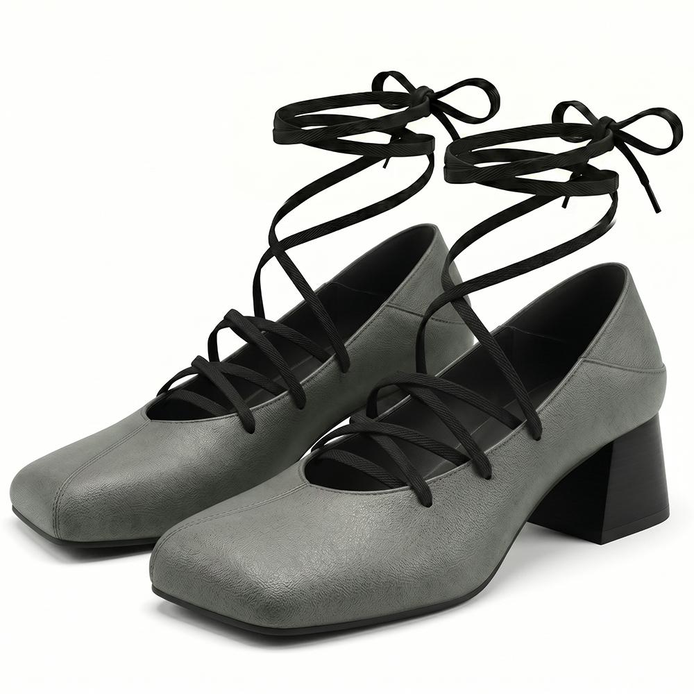 Mature Women Pumps Square Toe High Block Heel Lady Daily Shoes Big Plus Size 48 52
