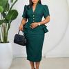 Women Fake Two Piece High Waist Hip Wrap Bodycon Pencil Midi Plus Size Dress