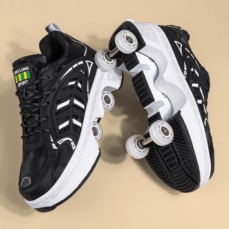 

Обувь Runaway Большие четырехколесные роликовые коньки для мальчиков и девочек Двухрядные роликовые коньки для девочек-студенток Автоматическая обувь с деформацией и сжатием в один клик 39