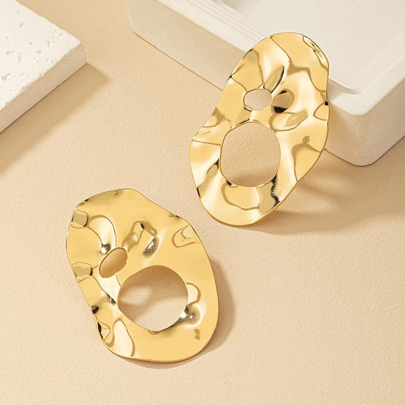 Korean Style Retro Round Stud Earrings - Irregular Design for Women