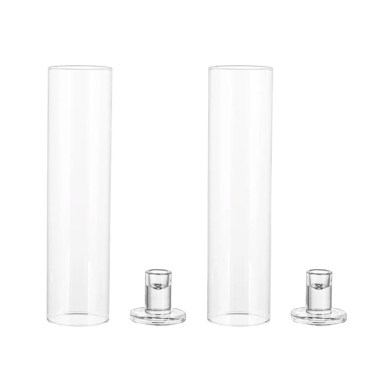 

Glass Taper Candle Holders Set Of 2 Clear Windproof Covers Design Easy To Clean For Romantics Night Family Gatherings 1