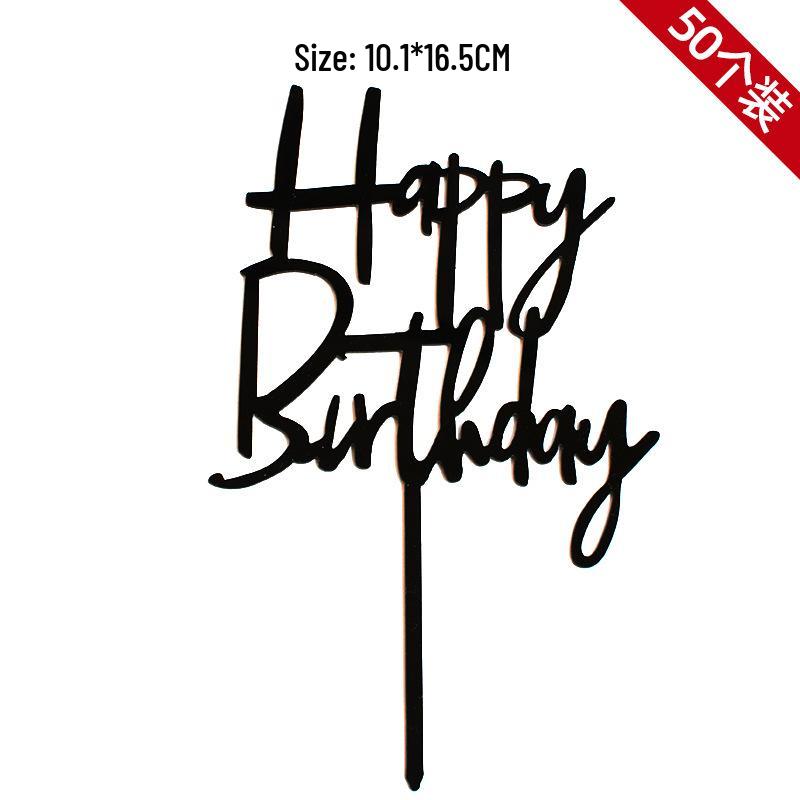 50-Piece Happy Birthday Acrylic Cake Decoration Inserts - Creative English Design for Prosperity, Health, and Longevity