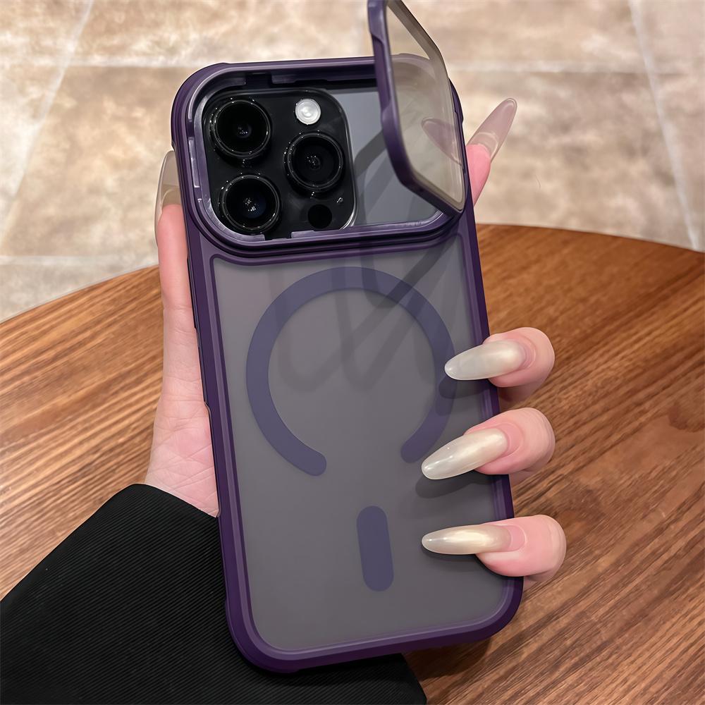 

Full Lens Flip Stand For Magsafe Armor Magnetic Phone Case For iPhone 17 16 15 14 13 12 Pro Max Air Wireless Charge Matte /. \[ iPhone17 темно-фіолетовий колір