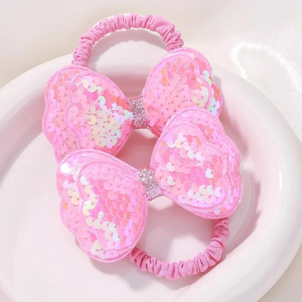 2Pcs/lot Flower Bow Girls Kids Ponytail Elastic Hair Bands Children Hair Ties Cartoon Hair Accessories Baby Headwear
