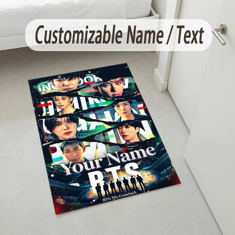 Personalized Crystal Velvet Carpet,BTS Custom Printed Name, Plush Area Rug For Home Indoor Decor