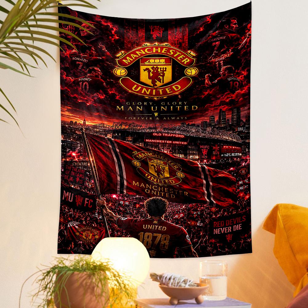 Manchester United Old Trafford Crest Legends Football Printed Tapestry for Living Room Dorm Decor