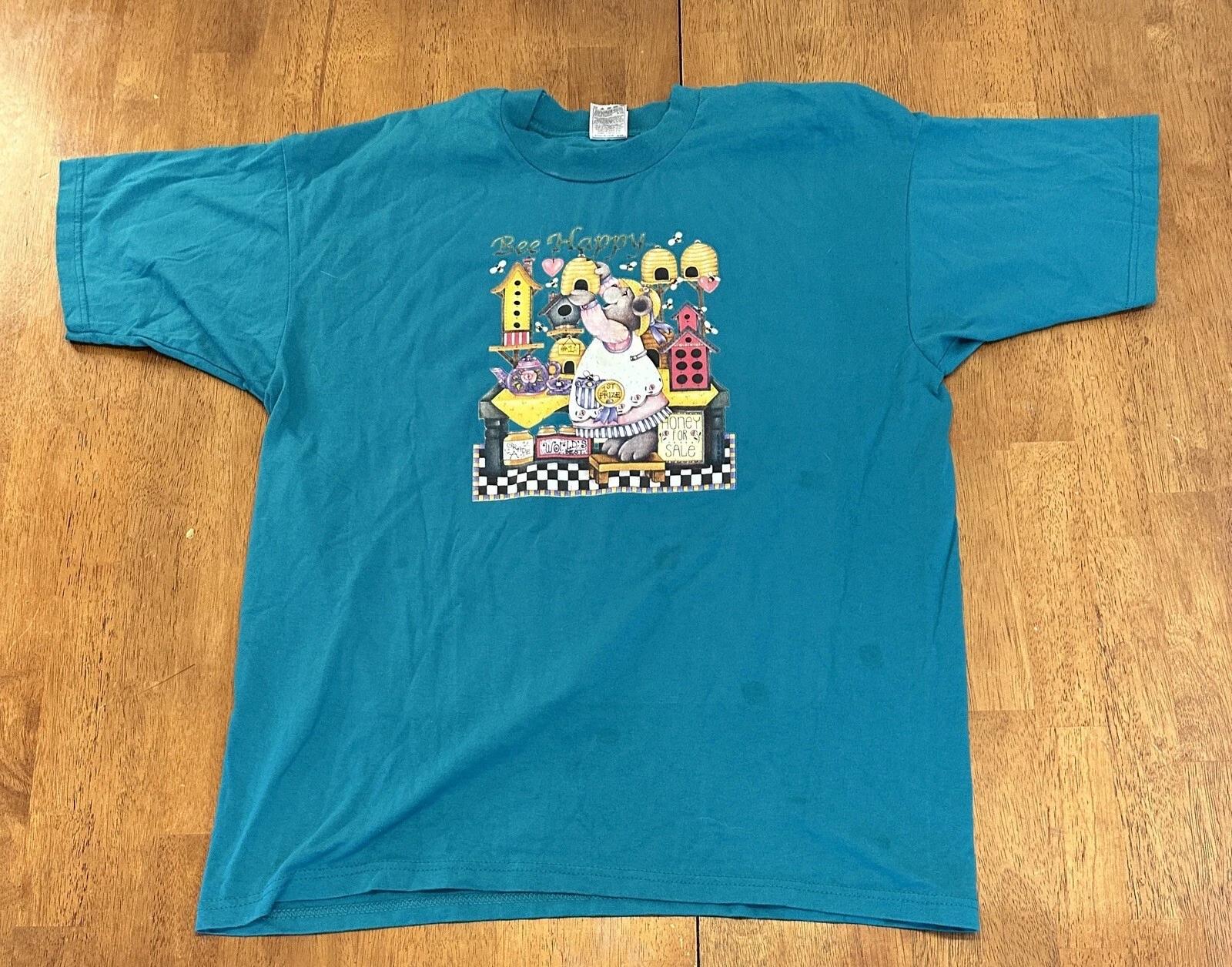Vintage 90s Bee Happy T Shirt XL Grandma Honey Bear XL