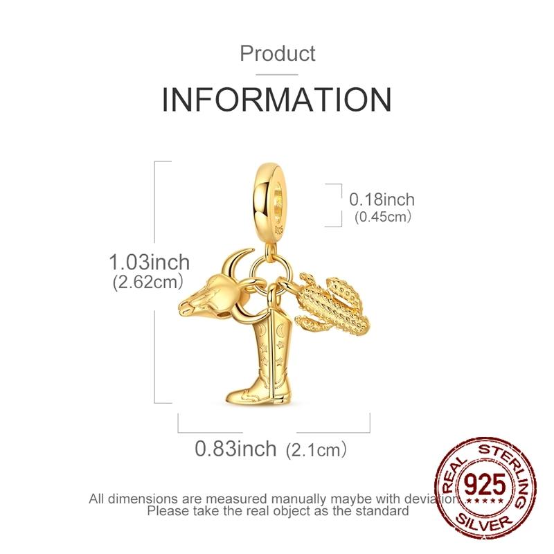 Golden Cactus Boots Charm Bead Components Copper Metal Desert Three Piece Set Dangle Pendant Bead Component Compatible With Bangle Bracelet High