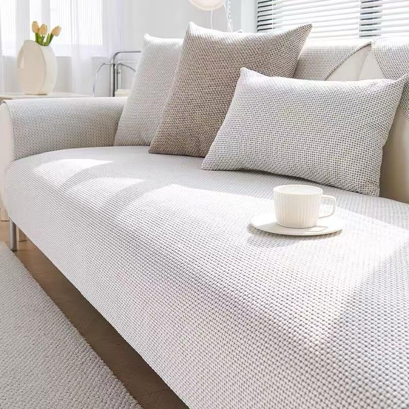 1PC Woven Cotton Linen Couch Seat Covers with Backrest All Seasons Universal Non-slip Sofa Towel Solid Color Seat Pad Home Decor