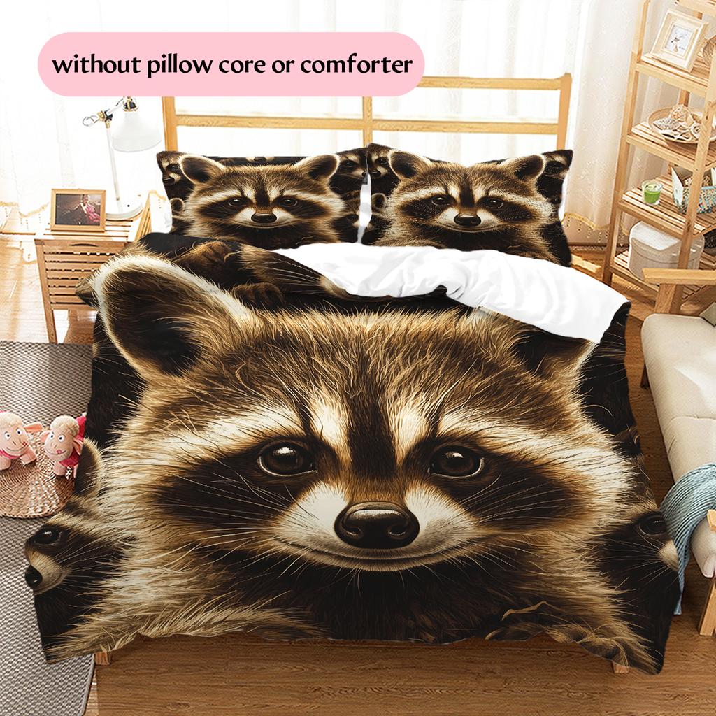 Biancheria da letto con motivo procione Decorazione per la casa Regalo di compleanno (1 * copripiumino + 2 * federa, senza nucleo)